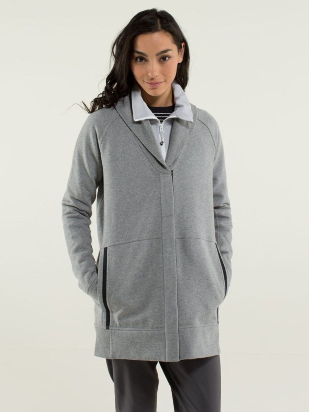 Lululemon Yin To My Yang Cardigan Fleece Jacket Gray Womens 10 Snaps